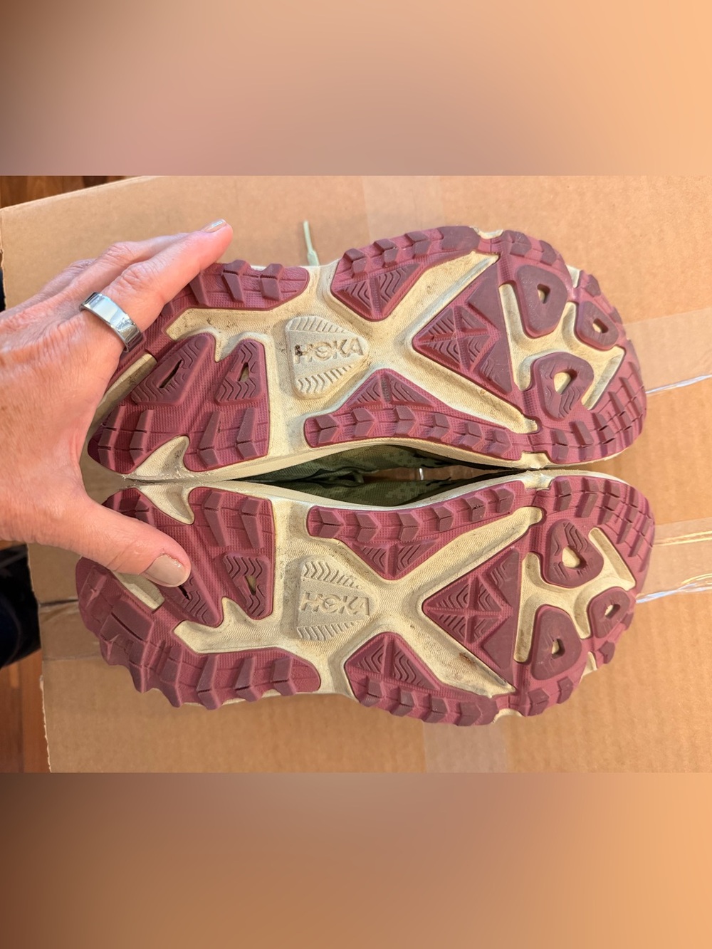 Hoka Women’s rare Stinson 7 Trail Sneaker in Sage Green with Pink Logo - Picture 5 of 9